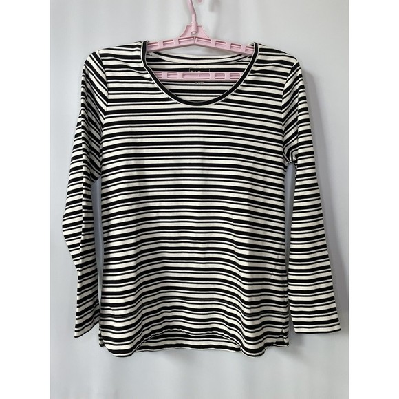Tops - LL Bean Women’s Long Sleeve Tunic Top Blk/Whit Stripe 100% Cotton Sz Med Petite